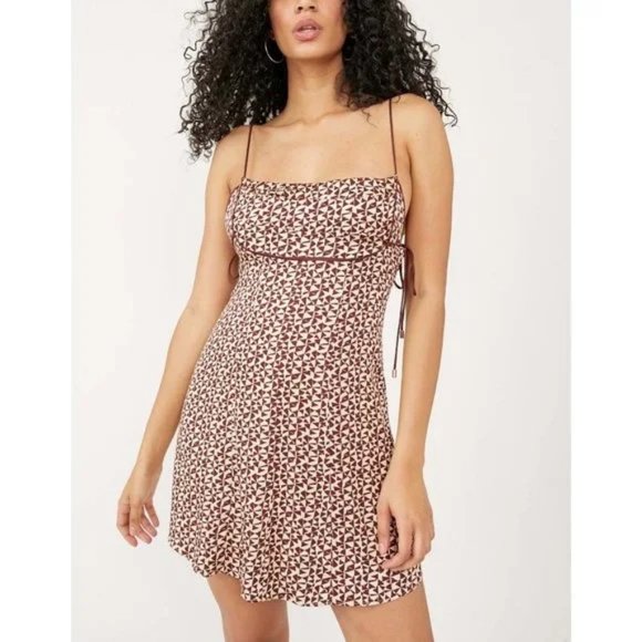Free People Kai Mini Dress Print Tie Strap Low Back Sundress Summer Sun Backless - Picture 12 of 12